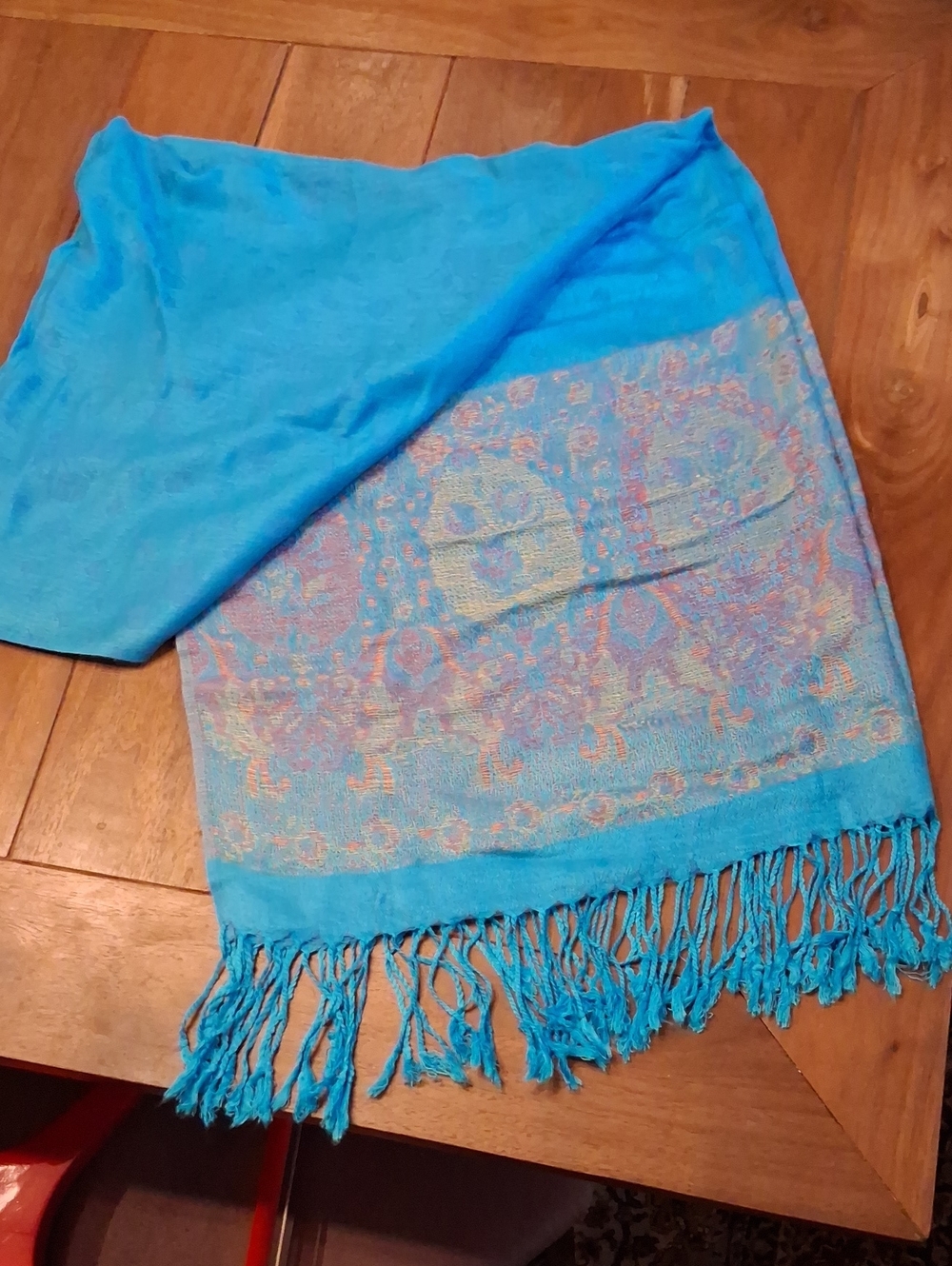 Summer Weight Pashmina,Turquoise Paisley Woven Fringe Scarf